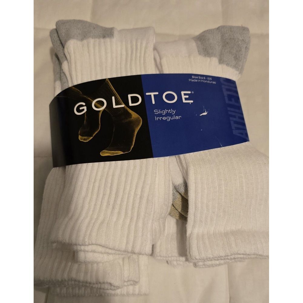 GOLD TOE Men's Athletic‎ White Crew Socks Size 10/13 Shoe Size 6-12 Irregular